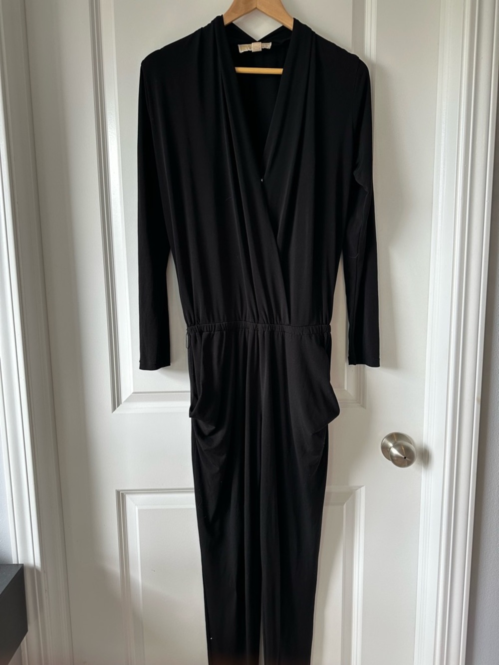 Michael Kors Black Long-Sleeve Wrap-Front Jumpsuit